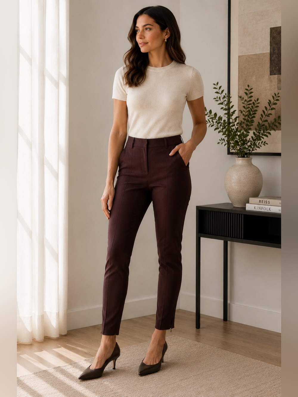 Reiss Burgundy Slim Tapered Ankle Pants Size 2